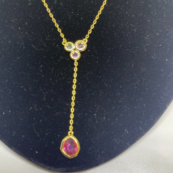 Real Simple Style Talia Necklace Bracelet & Earrings Gold w/Pink & Clear 3 items - Picture 12 of 12